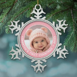 Baby's Eerste Kerstmis - Eenvoudige Pastel Roze Me Tin Sneeuwvlok Ornament<br><div class="desc">Voeg één afbeelding toe aan dit schattige vakantie ornament - ideaal voor baby meisjes. Een eenvoudige lichtroze rand maakt een onvergetelijk ornament voor je boom. Een modern minimaal lettertype voor het jaar met een plek om 1 vierkante foto te uploaden.</div>