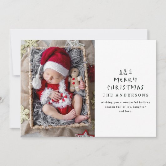 Baby's Eerste Kerstmis Elegante Getrokken Boom Fot Feestdagenkaart (Voorkant)