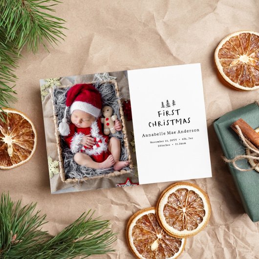 Baby's Eerste Kerstmis Elegante Getrokken Boom Fot Feestdagenkaart