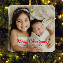 Baby's Eerste Kerstmis Familie Foto Keramisch Ornament
