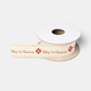 Baby's Eerste Kerstmis Folk Art Patroon 1 Satijnen Lint