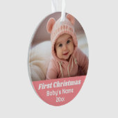 Baby's Eerste Kerstmis Foto - Blauw Meisje Roze Ornament (voorkant)
