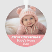 Baby's Eerste Kerstmis Foto - Blauw Meisje Roze Ornament (achterkant)