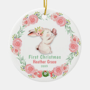 Babys Eerste Kerstmis Foto Bunny gepersonaliseerd Keramisch Ornament