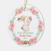 Babys Eerste Kerstmis Foto Bunny gepersonaliseerd Keramisch Ornament (Links)