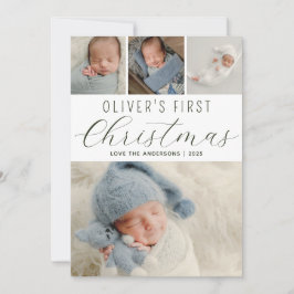 Babys Eerste Kerstmis Foto Collage Groen Feestdagenkaart