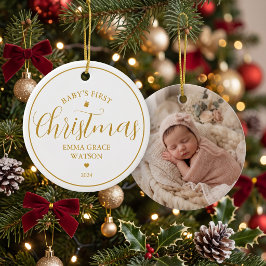 Baby's Eerste Kerstmis Foto Gouden Aandenken Keramisch Ornament