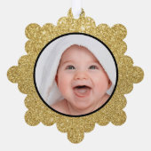 Babys Eerste Kerstmis Foto Gouden Glitter Ornament Kaart (Achterkant)