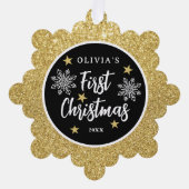 Babys Eerste Kerstmis Foto Gouden Glitter Ornament Kaart (Voorkant)