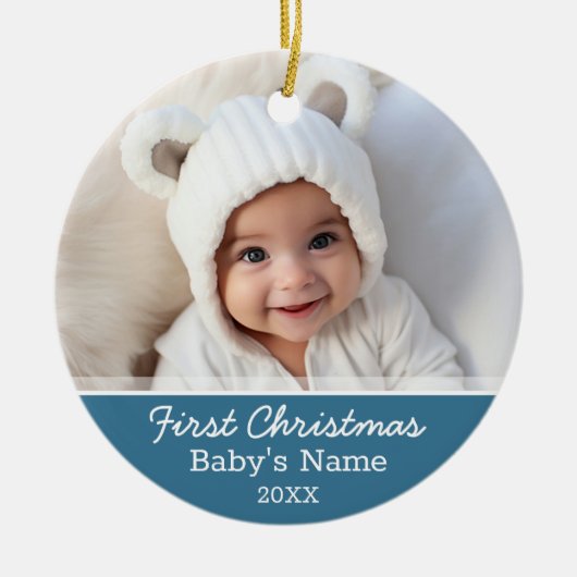 Babys Eerste Kerstmis - Foto Keramisch Ornament (Voorkant)