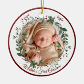 Babys Eerste Kerstmis Foto krans Kerstmis Keramisch Ornament (Voorkant)