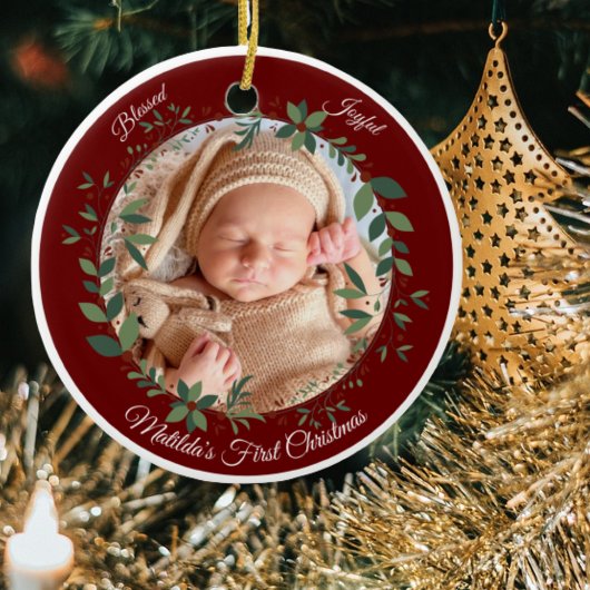 Babys Eerste Kerstmis Foto krans Kerstmis Keramisch Ornament