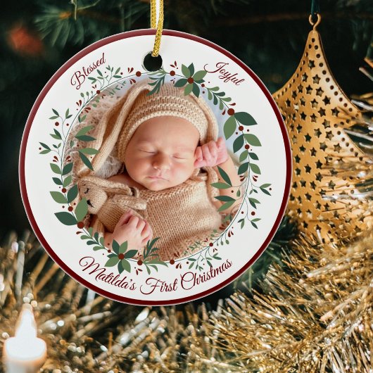 Babys Eerste Kerstmis Foto krans Kerstmis Keramisch Ornament