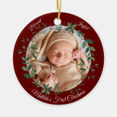 Babys Eerste Kerstmis Foto krans Kerstmis Keramisch Ornament (Voorkant)