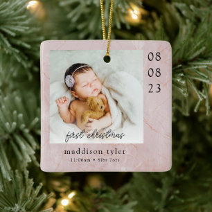 Baby's Eerste Kerstmis Foto Marmer Keramisch Ornament