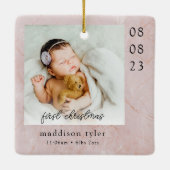 Baby's Eerste Kerstmis Foto Marmer Keramisch Ornament (Achterkant)