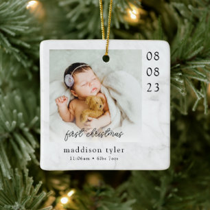 Baby's Eerste Kerstmis Foto Marmer Keramisch Ornament
