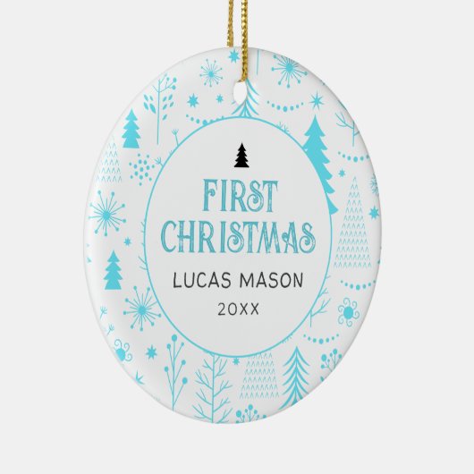 Baby's Eerste Kerstmis Foto Modern Keramisch Ornament (Rechts)