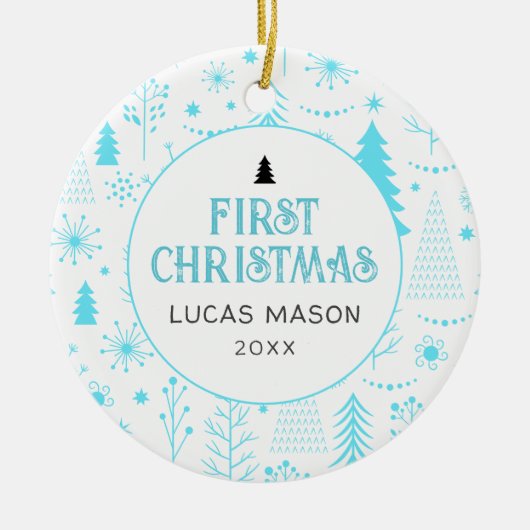 Baby's Eerste Kerstmis Foto Modern Keramisch Ornament (Voorkant)