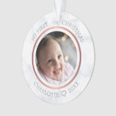 Baby's Eerste Kerstmis Foto Modern Marmer Ornament (voorkant)