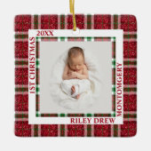 Baby's Eerste Kerstmis Foto Plaid Keramisch Ornament (Voorkant)