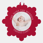 Babys Eerste Kerstmis Foto Rode Vakantie Ornament Kaart (Voorkant)