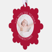 Babys Eerste Kerstmis Foto Rode Vakantie Ornament Kaart (Links)