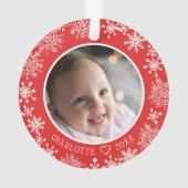 Baby's Eerste Kerstmis Foto Sneeuwman Sneeuwvlokke Ornament (achterkant)