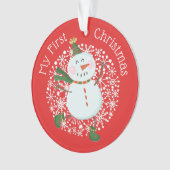 Baby's Eerste Kerstmis Foto Sneeuwman Sneeuwvlokke Ornament (voorkant)