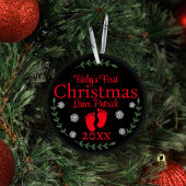 Babys Eerste Kerstmis Foto Sneeuwvlokken & Laurel Keramisch Ornament