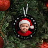 Babys Eerste Kerstmis Foto Sneeuwvlokken & Laurel Keramisch Ornament