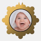 Babys Eerste Kerstmis foto Zwart en Goud Ornament Kaart (Achterkant)