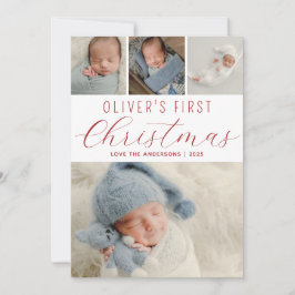 Babys Eerste Kerstmis Fotocollage Rood Feestdagenkaart