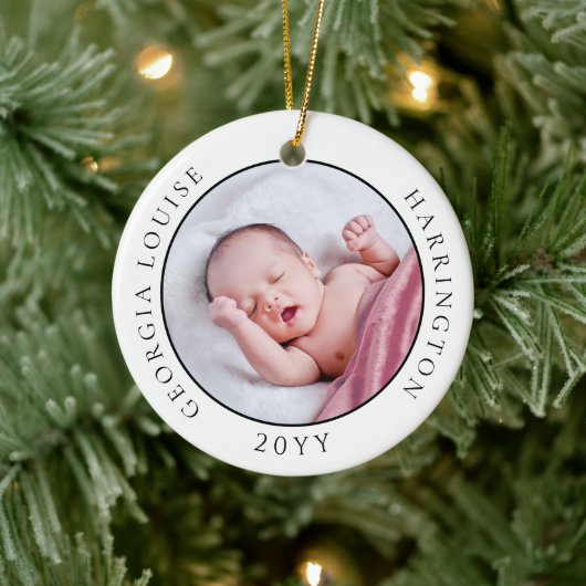 Baby's Eerste Kerstmis Geboorte Statistieken Foto  Keramisch Ornament (Boom)