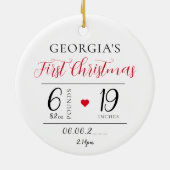 Baby's Eerste Kerstmis Geboorte Statistieken Foto  Keramisch Ornament (Achterkant)