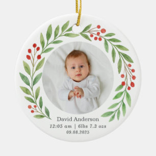 Baby's Eerste Kerstmis Geboorte Statistieken Foto  Keramisch Ornament