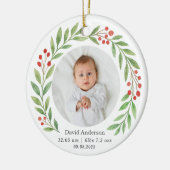Baby's Eerste Kerstmis Geboorte Statistieken Foto Keramisch Ornament (Links)