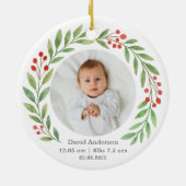 Baby's Eerste Kerstmis Geboorte Statistieken Foto Keramisch Ornament (Achterkant)