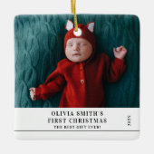 Baby's Eerste Kerstmis Geboorte Stats Aankondiging Keramisch Ornament (Voorkant)