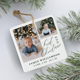 Baby's Eerste Kerstmis Geboorte Stats Fotogalerij Keramisch Ornament
