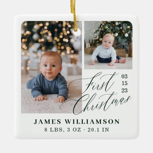 Baby's Eerste Kerstmis Geboorte Stats Fotogalerij Keramisch Ornament (Voorkant)