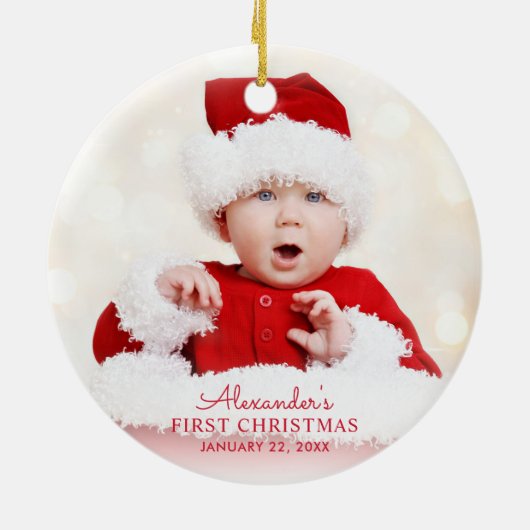 Baby's Eerste Kerstmis Gepersonaliseerd Keramisch Ornament (Achterkant)