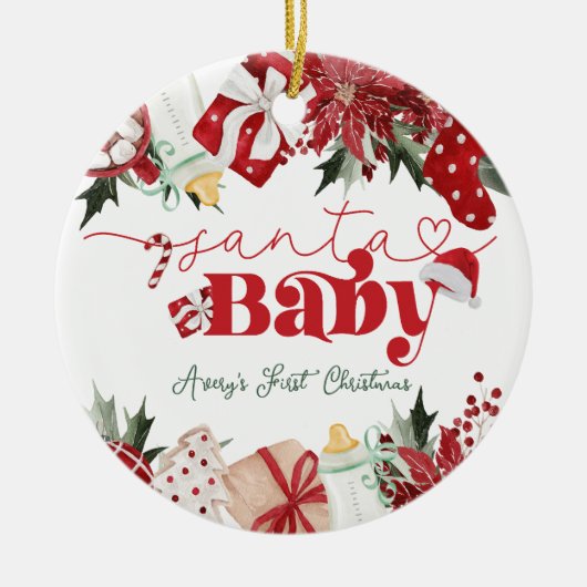 Baby's Eerste Kerstmis Gepersonaliseerd Keramisch Ornament (Voorkant)