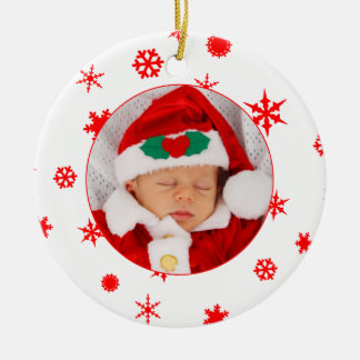 Baby's Eerste Kerstmis Gepersonaliseerde Fotoversi Keramisch Ornament