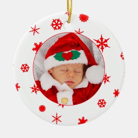 Baby's Eerste Kerstmis Gepersonaliseerde Fotoversi Keramisch Ornament (Voorkant)