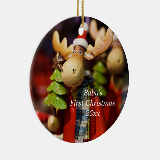 Baby's Eerste Kerstmis Gepersonaliseerde Moose Orn Keramisch Ornament (Rechts)