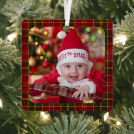 Baby's Eerste Kerstmis Geruite Foto Metaal Ornamen Metalen Ornament