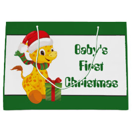 Baby's Eerste Kerstmis giraffe unisex geschenktas Groot Cadeauzakje