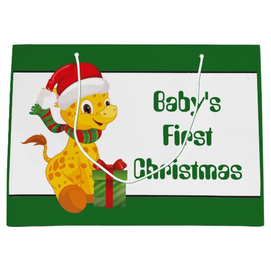 Baby's Eerste Kerstmis giraffe unisex geschenktas Groot Cadeauzakje (Voorkant)