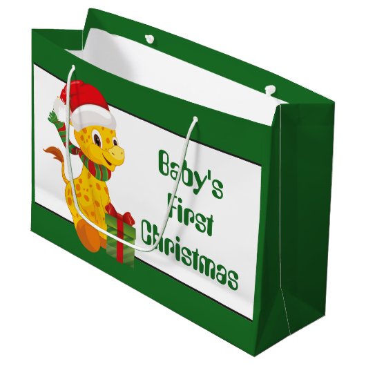 Baby's Eerste Kerstmis giraffe unisex geschenktas Groot Cadeauzakje (Voorkant Gekanteld)
